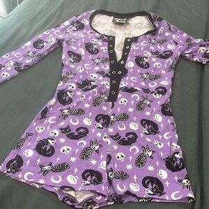 Cute purple cat print pajama romper